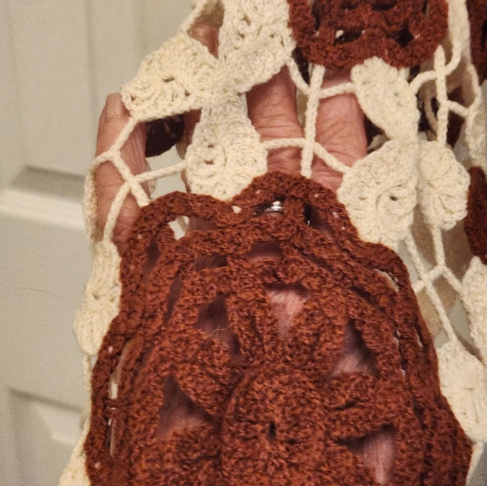 Rebellion Crochet Lace Top in Cream and Brown - Picture 5 of 6